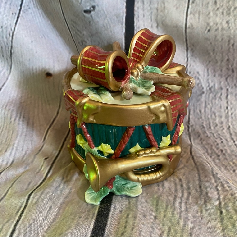 5/$20 Fitz & Floyd Classic Ceramic Christmas Drum‎ With Lid Holiday Decor GUC